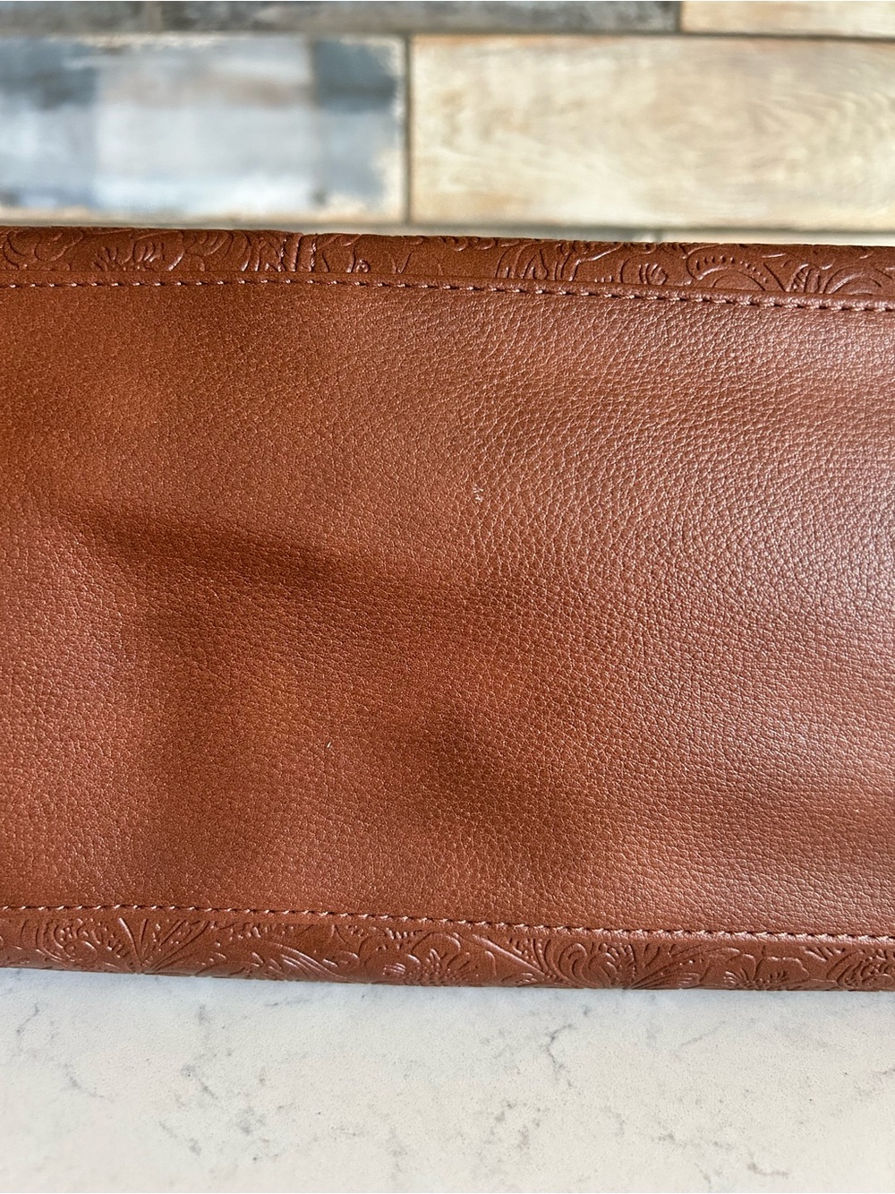 🍀EUC Lucky Brand Brown Floral Embossed Tote Carryall Shoulder Crossbody Bag - Picture 15 of 16